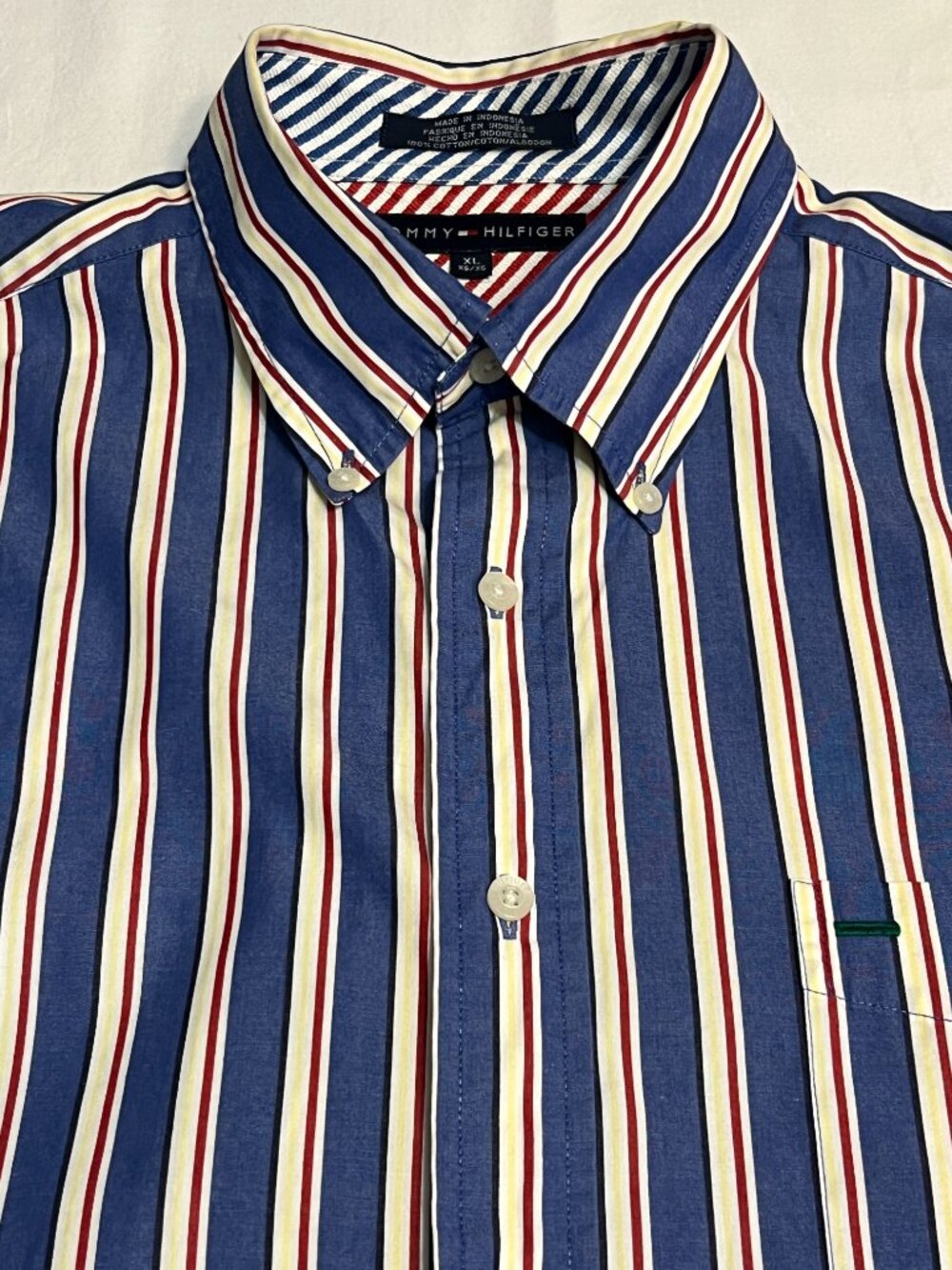 Vintage Tommy Hilfiger Shirt Mens XL Striped Button Up Short Sleeve Cotton 90s